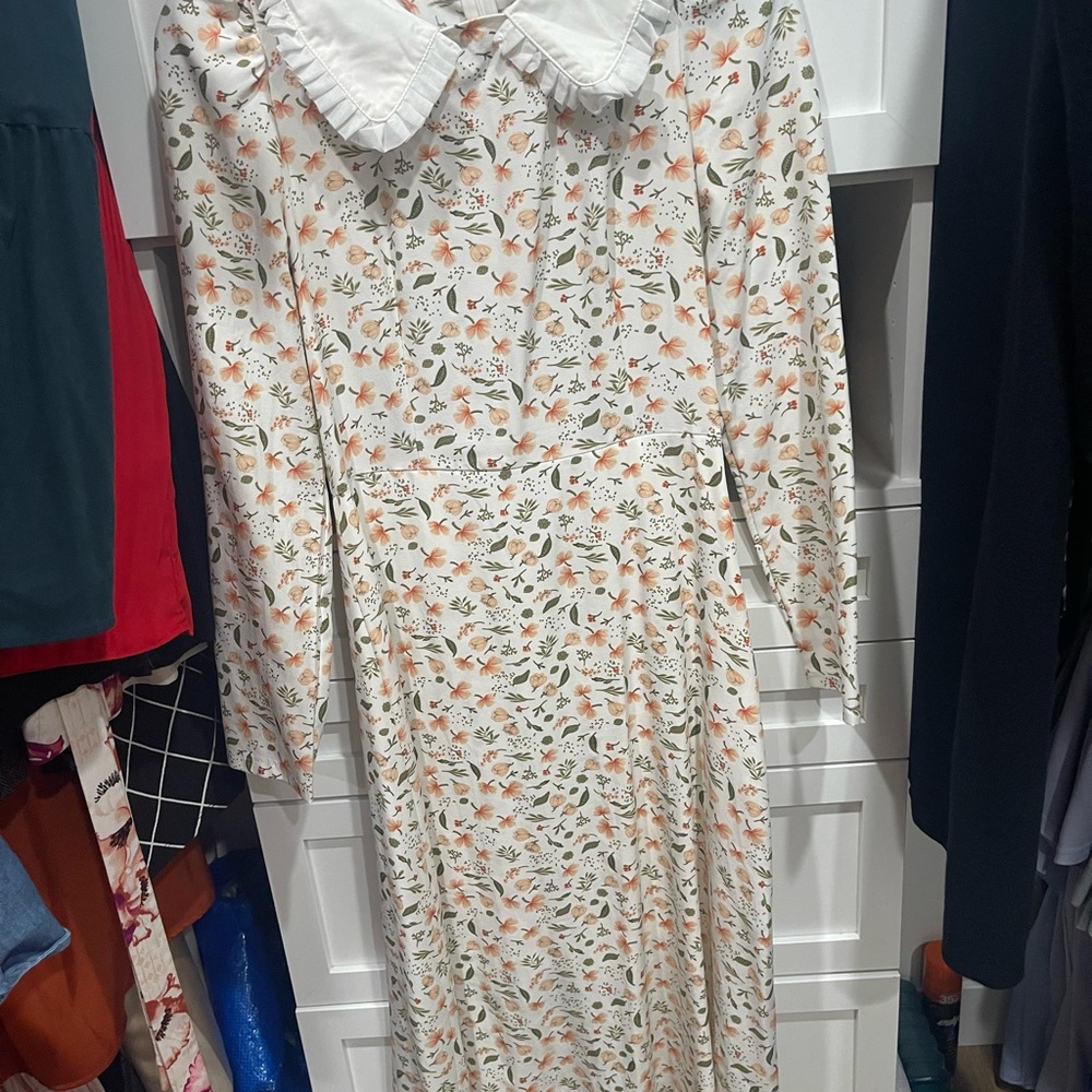 SHEIN Tan Long Sleeve Dress with Peter Pan Collar